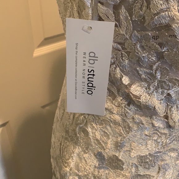 DB Studio High-Neck Metallic Lace Mermaid Wedding Dress - Picture 9 of 10